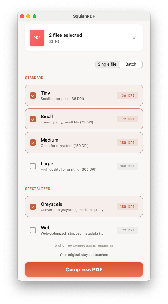 SquishPDF — Batch mode